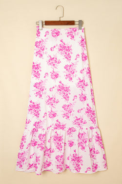 Sky Blue Boho Floral High Bruffer Maxi Skirt
