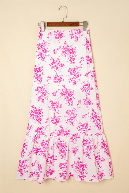 Sky Blue Boho Floral High Bruffer Maxi Skirt