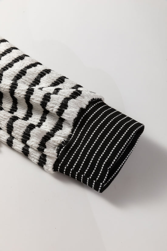 White Stripe Collared Pullover Top and Drawstring Pant Set