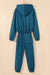 Peacock Blue Cozy Hooded Sweatshirt Drawstring Elastic Waistband Cargo Pant Set
