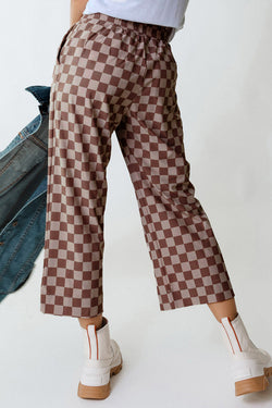 Pantalon décontracté khaki à carreaux élastique