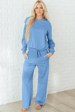 Beau Blue Floral Patchwork Drop Shoulder Pullover and Sweatpants Lounge Set