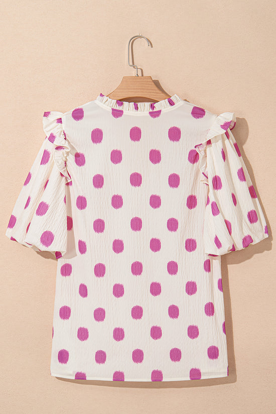 Black Polka Dot Stampa giogo a shirted coglione manica a palloncini.