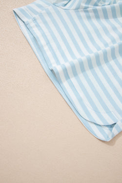 Set di maglietta ampia con collo a contrasto a righe rosa e pantaloncini con coulisse
