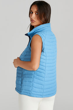 Sky Blue Plush Colled Quilted Zipped Puffer Stupt