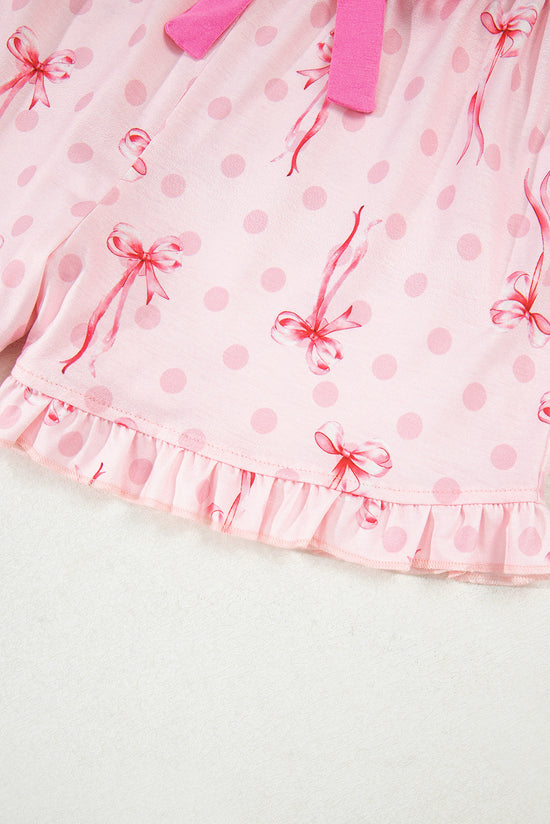 Floral Print Contrast Pipping Short Pajamas Set