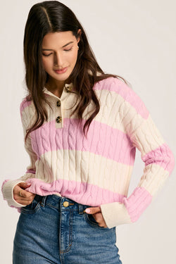 Bloco de malha de cabo rosa colarinho henley