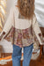 Top bege paisley étnico estampado contraste patchwork manga comprida solta