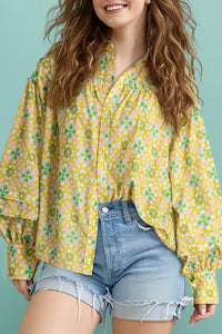Green Boho Floral Imprimer des détails à manches bouffées