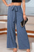 Café à taille haute attache avant poche large jambe large pantalon décontracté fluide