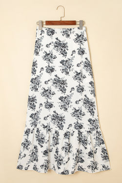 Sky Blue Boho Floral High Bruffer Maxi Skirt