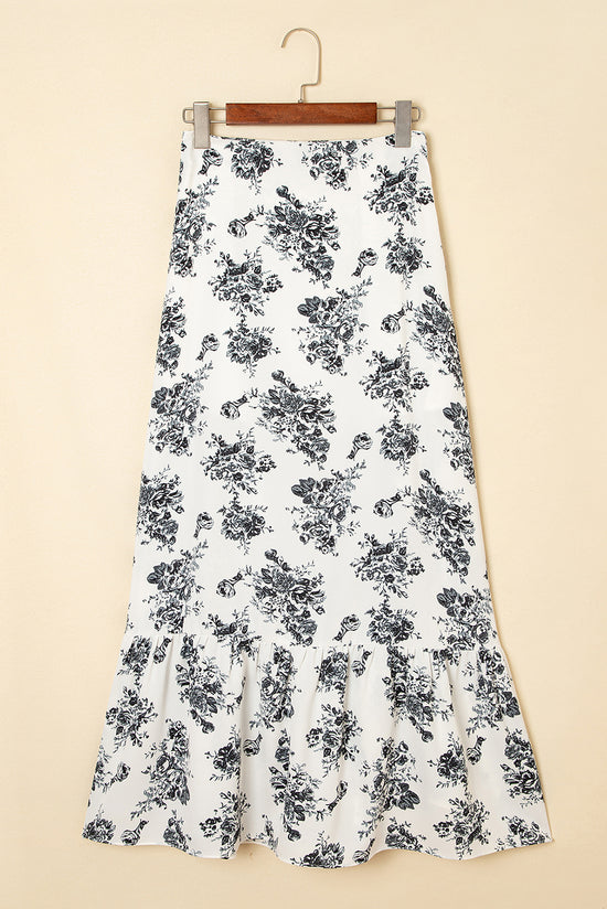 Sky Blue Boho Floral High Bruffer Maxi Skirt