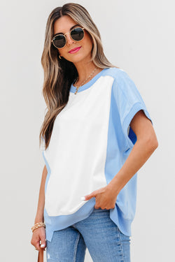 Bloque de color azul cielo Bloque de costura expuesta Camiseta Camiseta