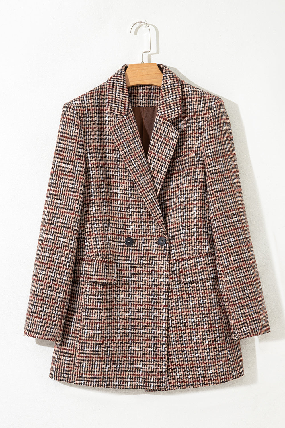 Blazer de collar de solapa de pecho de pecho marrón