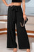 Café à taille haute attache avant poche large jambe large pantalon décontracté fluide