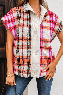 Rose Sherpa Plaid Jacket Vest
