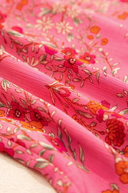 Stampa floreale rosso rosa a manica corta camicia sciolta