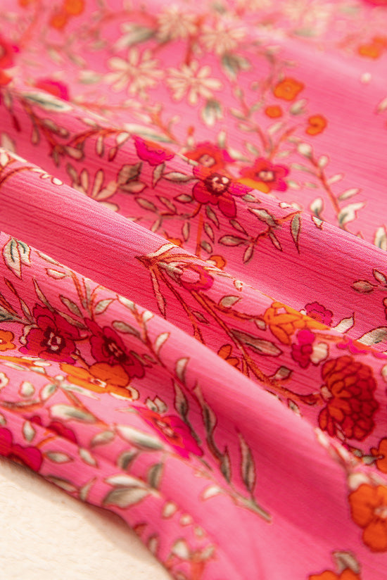 Stampa floreale rosso rosa a manica corta camicia sciolta