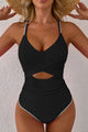 Black Ric Rac Trim Contrastato Patchwork Caltout One Piece Swimsuit