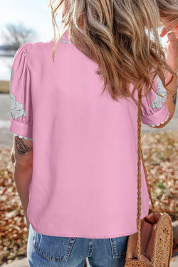 Green Floral Ric Rac Edge Solle Sleeve Botton Up Sump