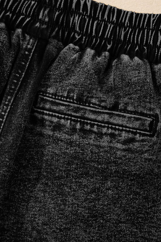 Pantalones cortos de mezclilla de cintura alta en cordón negro