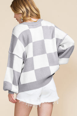 Maglione a strizzatura a scacchi kaki