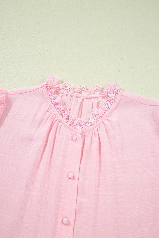 Camicia senza colletto con bottoni in pizzo rosa Gossamer