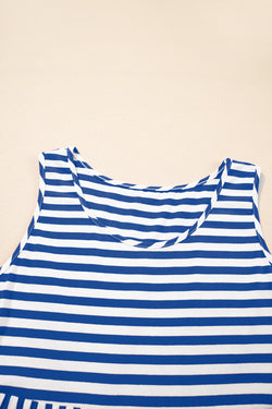Sky Blue Stripe U Neck Maneveless Fit Fit Mini Vestido