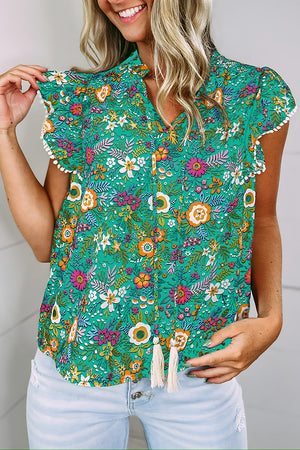 Blouse florale tropicale en dentelle de dentelle verte