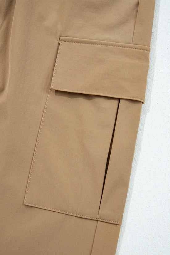Camel Elastic High Waist Pocketed Cargo Jogger Pants