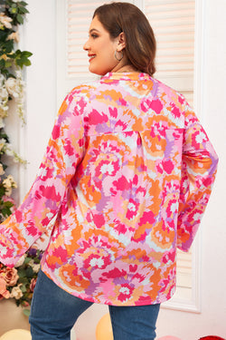 Pink Plus Size Abstract Floral Stampa a V Cliente collo