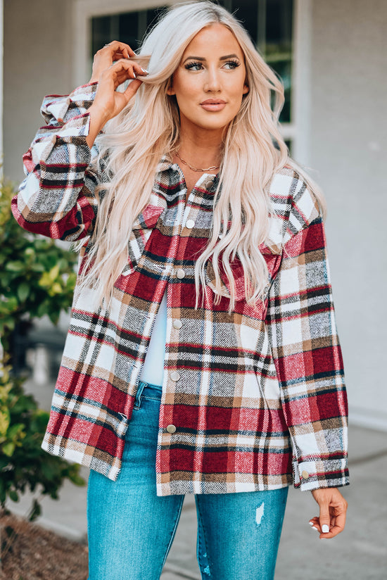 Chaqueta con bolsillos y estampado de cuadros geométricos caqui