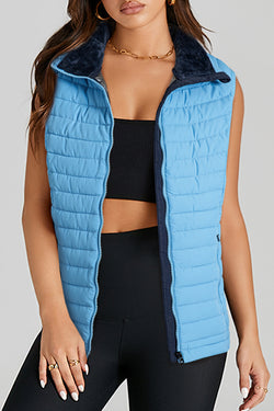 Sky Blue Plush Colled Quilted Zipped Puffer Stupt