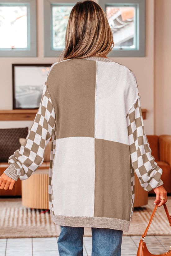 Cardigan a scacchi a scacchi a scacchi marrone