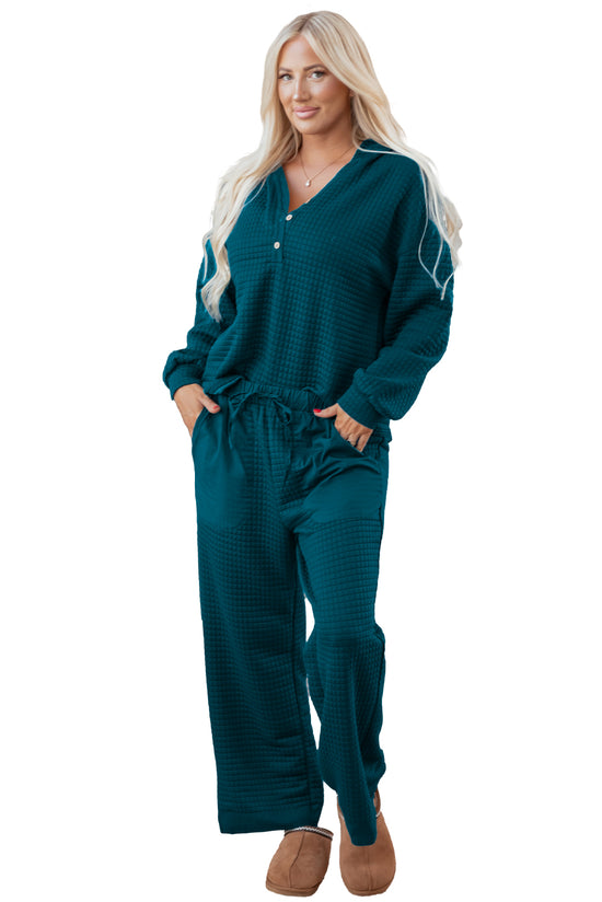 Skobeloff Waffled Textured Raw Edge Patchwork 2pcs Loose Pant Set