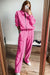 Bright Pink Solid Seamed Zipper Jacket and Drawstring Waist Pants Set