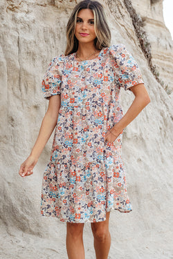Apricot bohemio estampado floral hojaldre corto mini vestido
