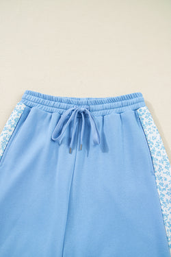 Beau Blue Floral Patchwork Drop Shoulder Pullover and Sweatpants Lounge Set