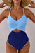 Beau blue ric rac trim ha contrastato patchwork contrastante costume da bagno