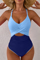 Beau blue ric rac trim ha contrastato patchwork contrastante costume da bagno