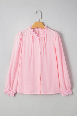 Camicia senza colletto con bottoni in pizzo rosa Gossamer