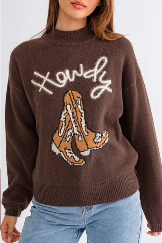 Coffee Western Howdy Boot Graphic High Neck Mwater
