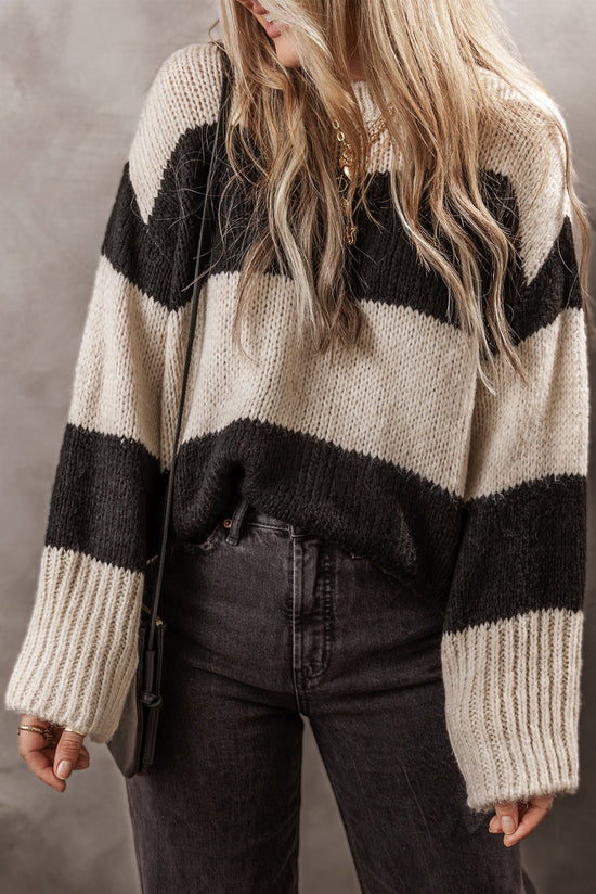Simplesmente Taupe Colorblock Sweater Loose Pullover